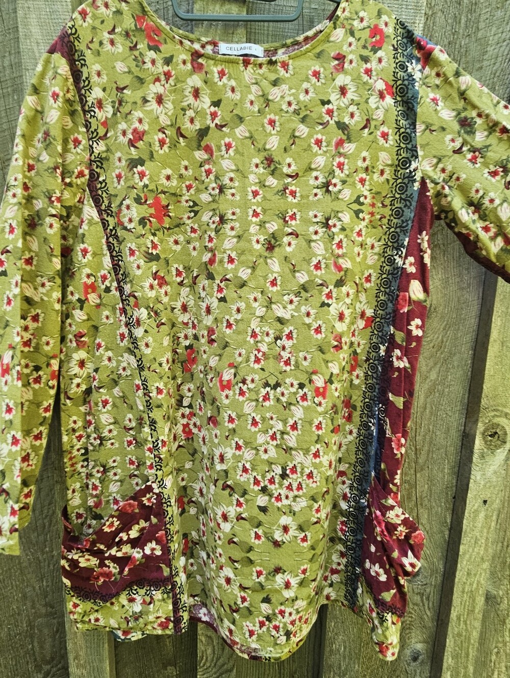Cellabie Womens Large Linen Blend Flowy Patchwork Colorful Floral Tunic Pockets